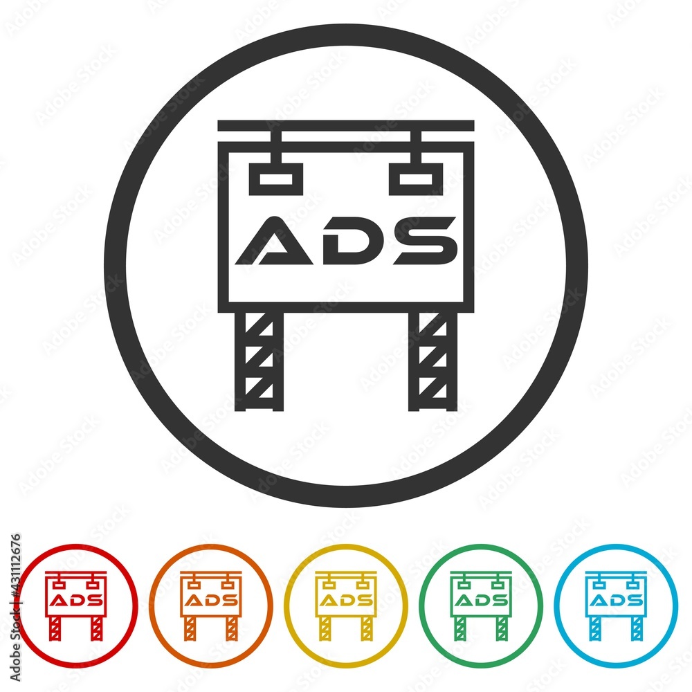 ADS ring icon isolated on white background color set