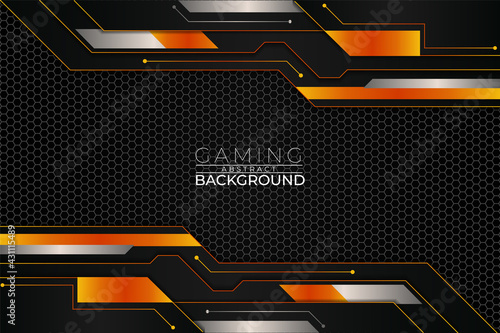 Modern Futuristic Gaming Concept Technology Background Orange and Grey With Hexagon Pattern