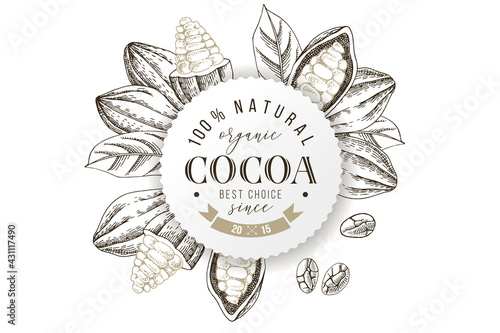 Organic cocoa round label with type design