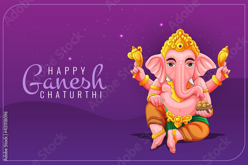 Greetings card for Ganesh Cathurthi with lord ganesha illustration