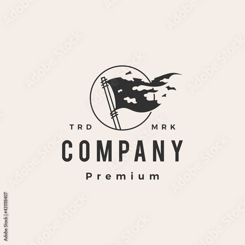 broken flag hipster vintage logo vector icon illustration