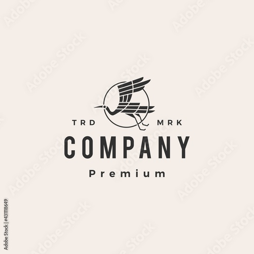 stork flying hipster vintage logo vector icon illustration