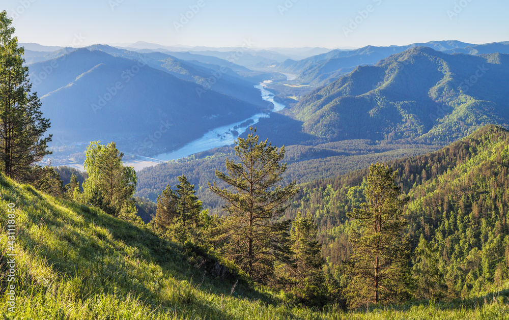 Morning in the Altai mountains, over the Katun river