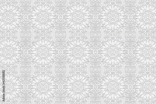 3d volumetric convex geometric white background. Ethnic embossed islamic, moroccan, arabic pattern. Decorative doodling style. Ornament for wallpaper, stained glass, presentations, textiles.