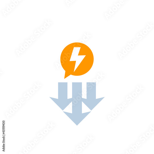 power consumption decrease icon on white