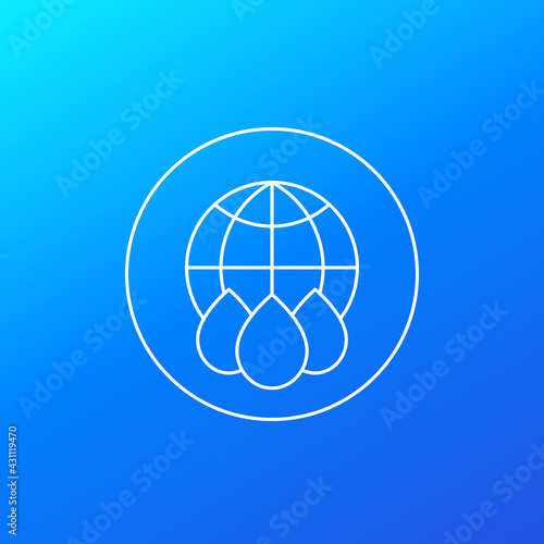 water icon with globe, linear