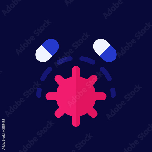 antibiotic resistance icon, flat design