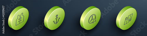 Set Isometric line Life jacket, Anchor, Clock with airplane and Rubber flippers for swimming icon. Vector