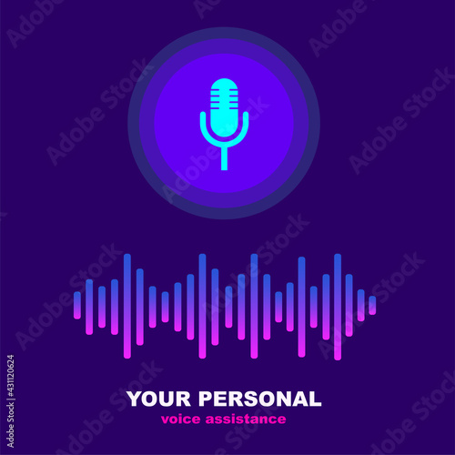 Your personal voice assistant sound wave vector illustration. AI assistant conversation sound tech, smart recognition