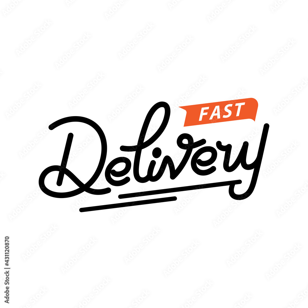 Fast Delivery icon. Modern vector calligraphy. Ink illustration isolated on white. Hand lettering for free symbol