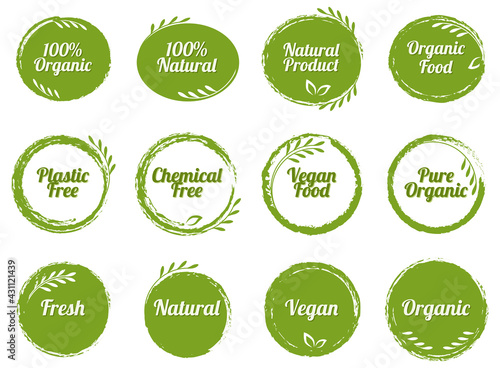 set of organic and healthy food label badge vector collection, ready for use in web or print design.