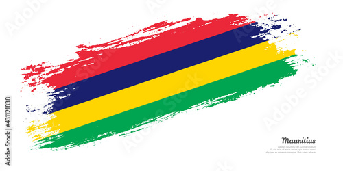 Hand painted brush flag of Mauritius country with stylish flag on white background