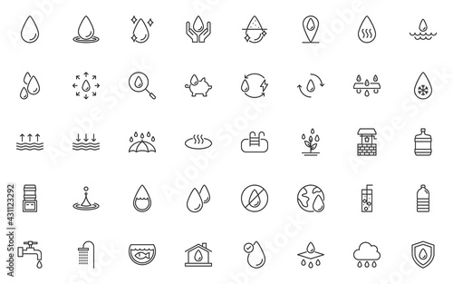 set of water thin line icons