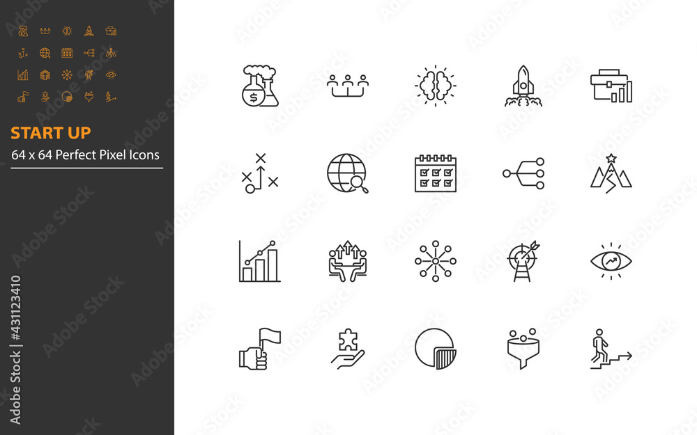 set of start up thin line icons, business