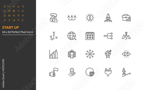 set of start up thin line icons, business