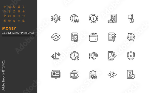 set of money thin line icons, online payment, digital money, finance,