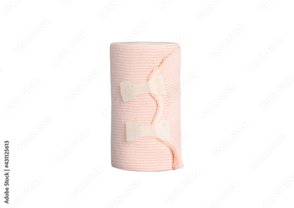 Obraz premium elastic bandage treat muscle sprains and strains reducing the flow of blood particular area isolate on white background clipping path