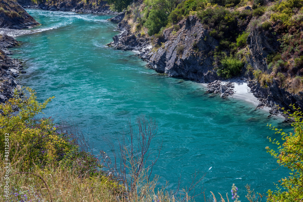 View down the Kawarau River Gorge in New Zealand View down the Kawarau River Gorge in New Zealand