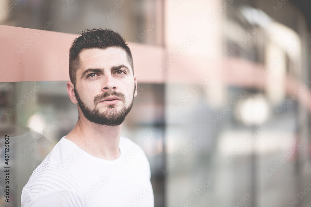 Close-up portrait of young bearded man Close-up portrait of young bearded man