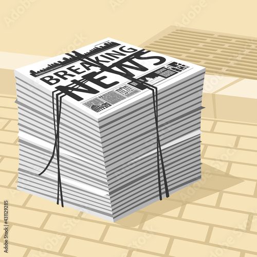 Vector Illustration Stack Newspapers Breaking News