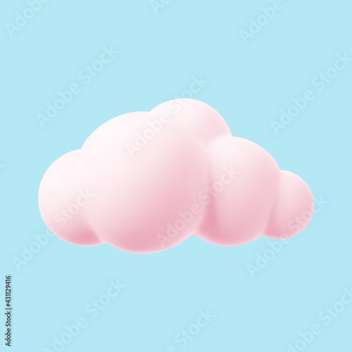 Pink 3d cloud isolated on a blue background. Render magic sunset cloud icon in the blue sky. 3d geometric shape vector illustration © janevasileva