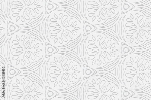 3d volumetric convex geometric white background. Eastern Islamic  Moroccan style. Ornament with ethnic relief pattern. Minimalistic exotic wallpapers for presentations  coloring.