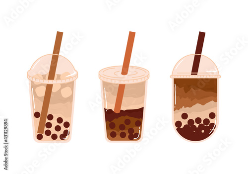 Set famous beverages Taiwan pearl brown sugar bubble milk tea drinks and bubble with different flavor and cup