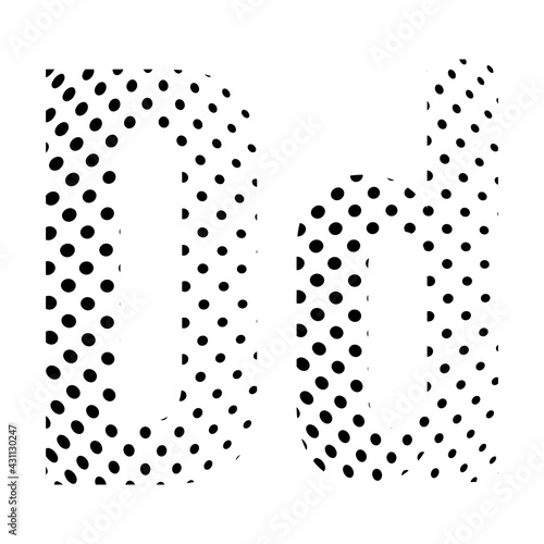 Letter D in halftone. Dotted illustration isolated on a white background. Vector illustration.