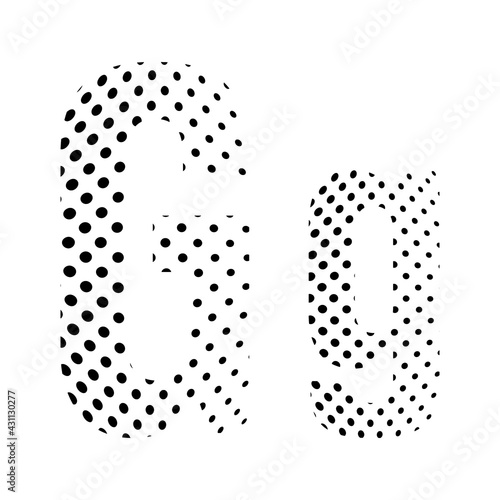 Letter G in halftone. Dotted illustration isolated on a white background. Vector illustration.