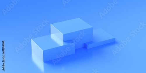 Display platforms set empty, blue blocks on blue color background. 3d illustration