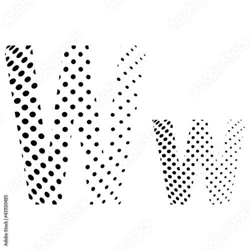 Letter W in halftone. Dotted illustration isolated on a white background. Vector illustration.