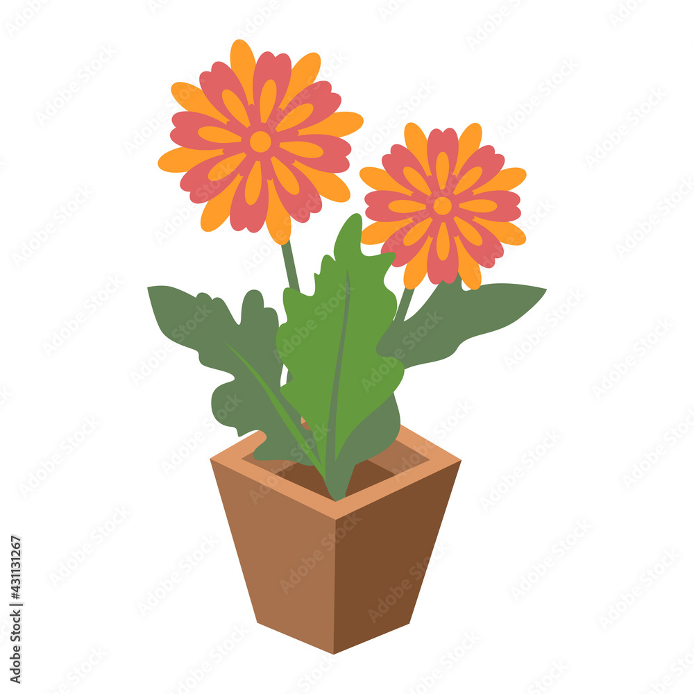 Cartoon vector illustration isolated object botanic garden nature flower pot