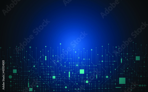 Abstract circuit board futuristic high tech illustration on dark blue background. Modern high-tech digital technology concept
