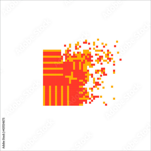 Colorful Pixel tile disintegration into pixels, illustration for graphic design