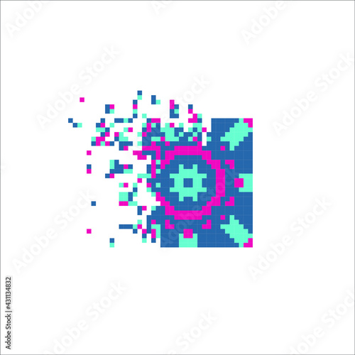 Vector Pixel tile with disintegration effect, illustration for graphic design