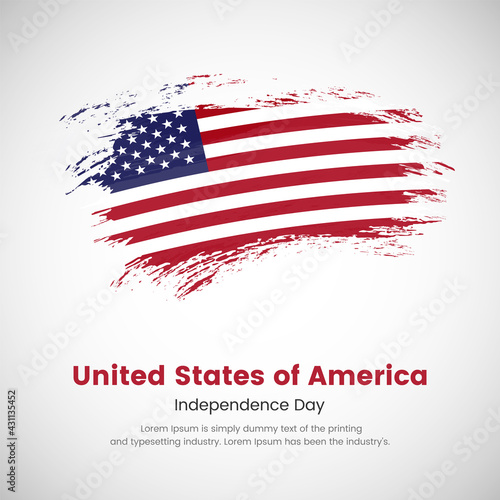 Brush painted grunge flag of USA country. Independence day of United States of America. Abstract creative painted grunge brush flag background.