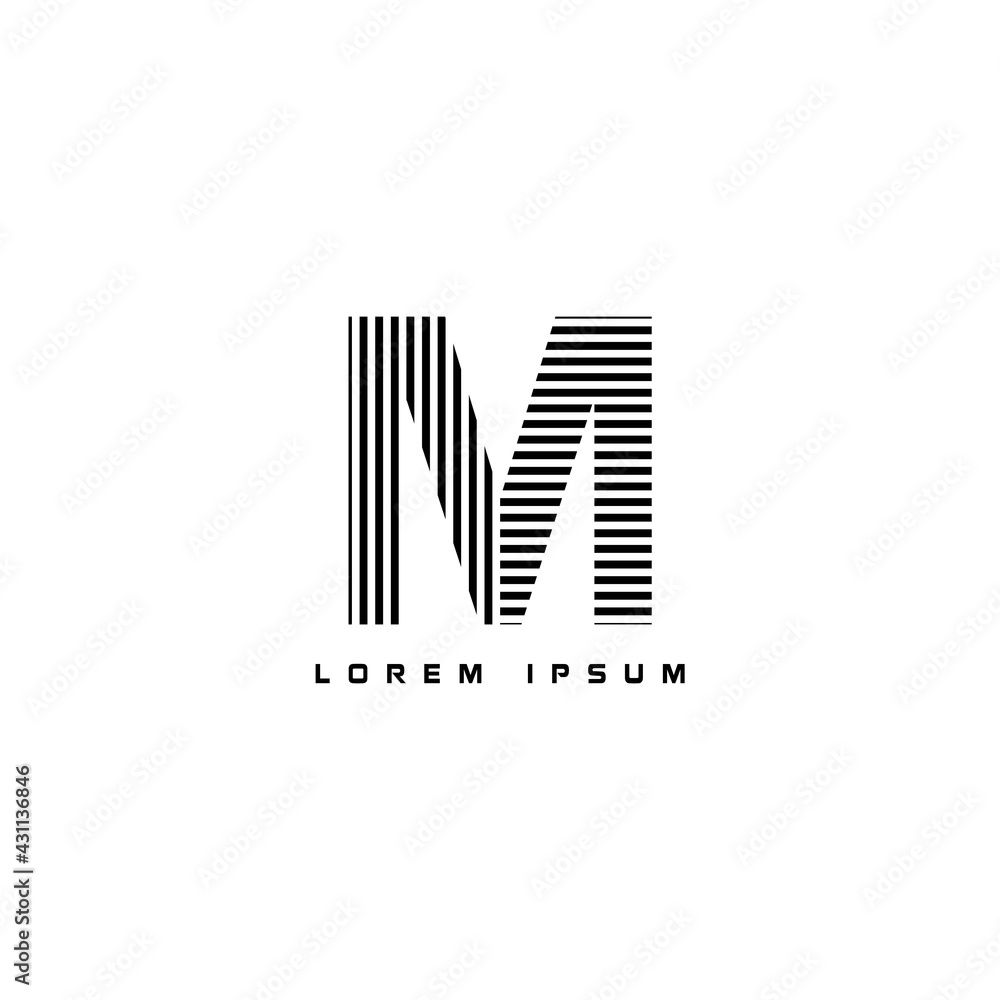 alphabet logo template with stripes lines black and white