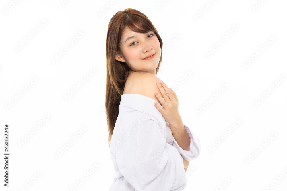 Beautiful Young Asian Woman with Clean Fresh Skin. Face care, Facial treatment isolated white background, Cosmetology, beauty and healthy skin and cosmetic ideas concept. Beautiful Young Asian Woman with Clean Fresh Skin. Face care, Facial treatment isolated white background, Cosmetology, beauty and healthy skin and cosmetic ideas concept.