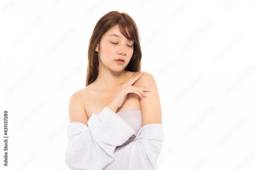 Beautiful Young Asian Woman with Clean Fresh Skin. Face care, Facial treatment isolated white background, Cosmetology, beauty and healthy skin and cosmetic ideas concept. Beautiful Young Asian Woman with Clean Fresh Skin. Face care, Facial treatment isolated white background, Cosmetology, beauty and healthy skin and cosmetic ideas concept.