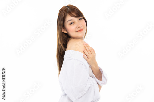 Beautiful Young Asian Woman  with Clean Fresh Skin. Face care, Facial treatment isolated white background, Cosmetology, beauty and healthy skin and cosmetic ideas concept. © anon