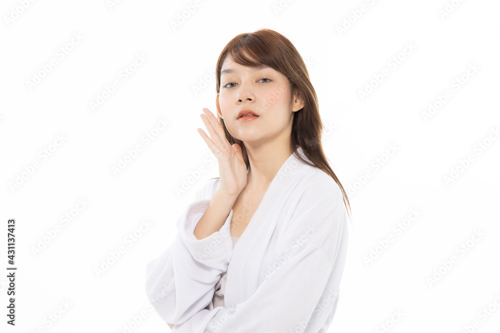 Beautiful Young Asian Woman with Clean Fresh Skin. Face care, Facial treatment isolated white background, Cosmetology, beauty and healthy skin and cosmetic ideas concept. Beautiful Young Asian Woman with Clean Fresh Skin. Face care, Facial treatment isolated white background, Cosmetology, beauty and healthy skin and cosmetic ideas concept.