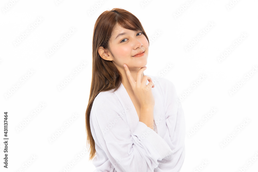 Beautiful Young Asian Woman with Clean Fresh Skin. Face care, Facial treatment isolated white background, Cosmetology, beauty and healthy skin and cosmetic ideas concept. Beautiful Young Asian Woman with Clean Fresh Skin. Face care, Facial treatment isolated white background, Cosmetology, beauty and healthy skin and cosmetic ideas concept.
