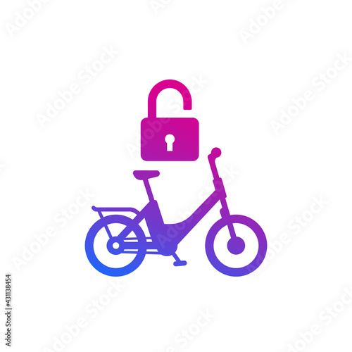Unlock bike icon, bicycle and a lock