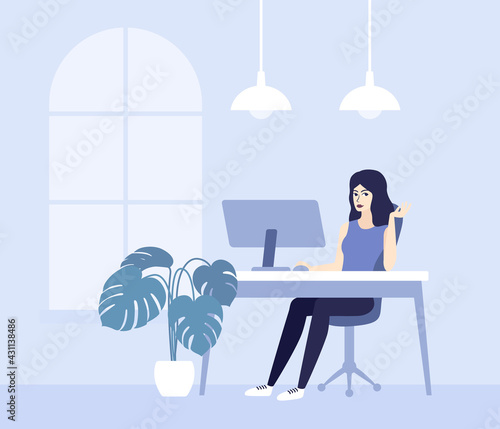 woman working with a computer, vector