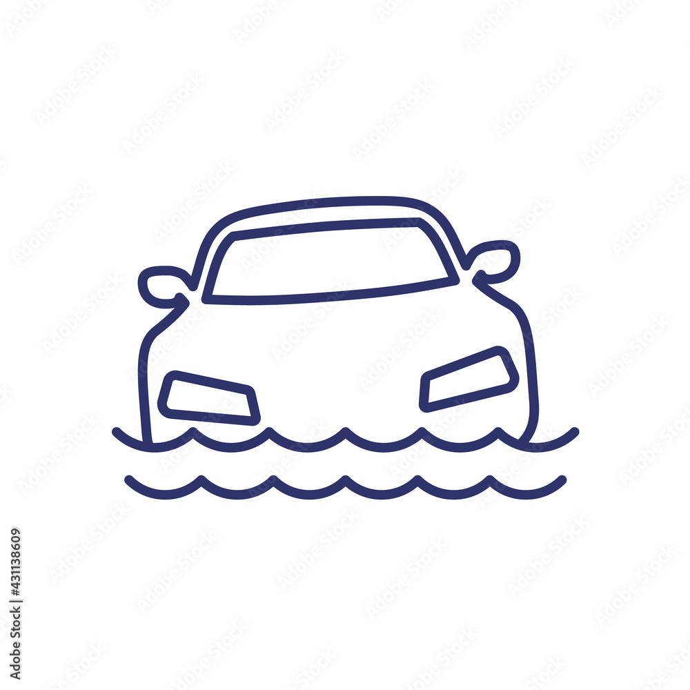 Flood line icon with a car Flood line icon with a car