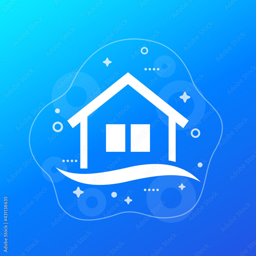 Flood vector icon with house and water Flood vector icon with house and water