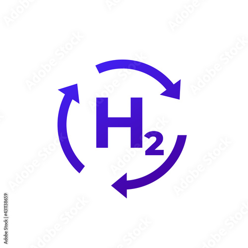 hydrogen energy, h2 vector icon with arrows