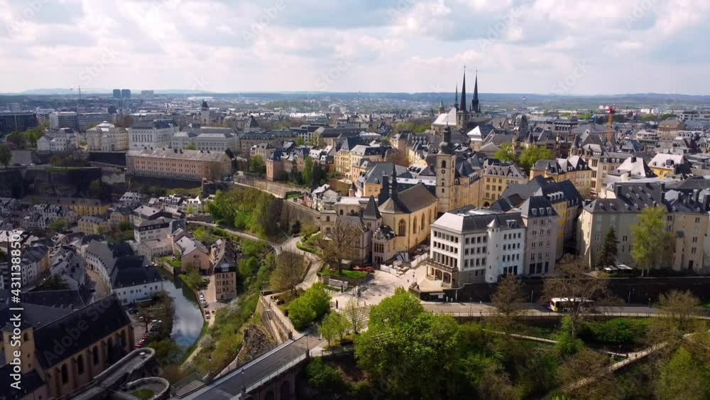 Over the rooftops of Luxemburg - the old town district from above - aerial photography Over the rooftops of Luxemburg - the old town district from above - aerial photography