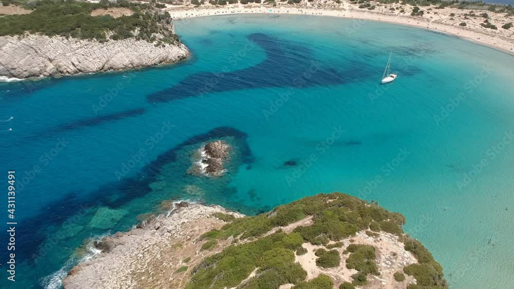 Aerial panorama view of the famous semicircular sandy beach and lagoon of Voidokilia in Messenia, Greece Aerial panorama view of the famous semicircular sandy beach and lagoon of Voidokilia in Messenia, Greece