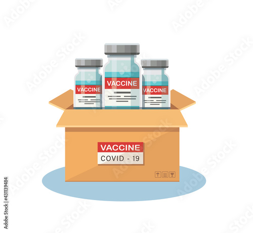 box of coronavirus vaccine. Vaccination and anti virus concept. Vector illustration